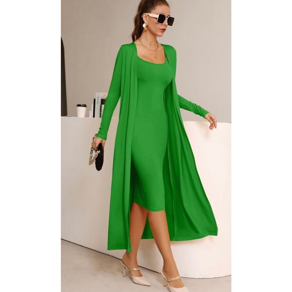 Kelly green open front coat dress size small - Picture 1 of 4